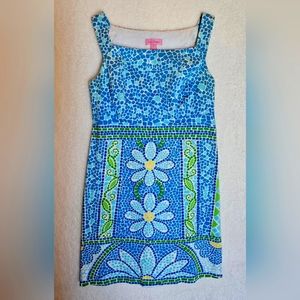 Lilly Pulitzer Sleeveless Mosaic Blue Floral Shift Dress Size 2